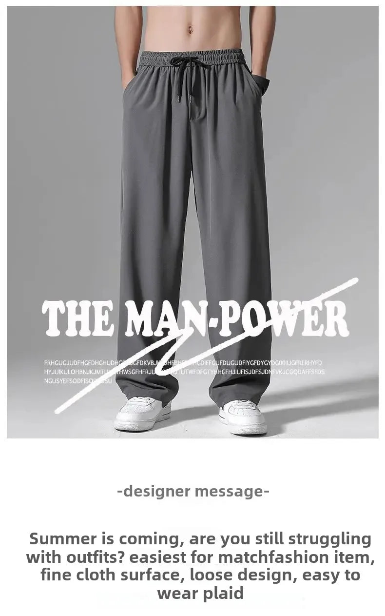 Herren-Freizeithose mit lockerer Passform, ultradünn, vielseitig, gerades Bein, sportlich, drapiert, Eisseidenhose, Sommer, leicht