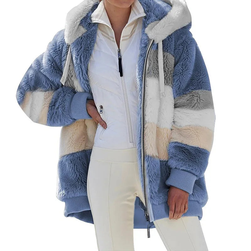 Übergroße Jacke für Frauen 2023 Neue Herbst Winter Warme Plüsch Tasche Mit Kapuze Streetwear Lose Dame Oberbekleidung Mantel Roupas Feminina