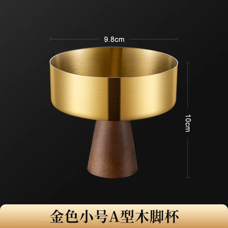 StainlessTea Tray Snack Tray Fruit Tray Salad Tray Steel Wooden Footed Cup High Foot Cup Ice Cream Cup Pudding Cup Dessert Plate