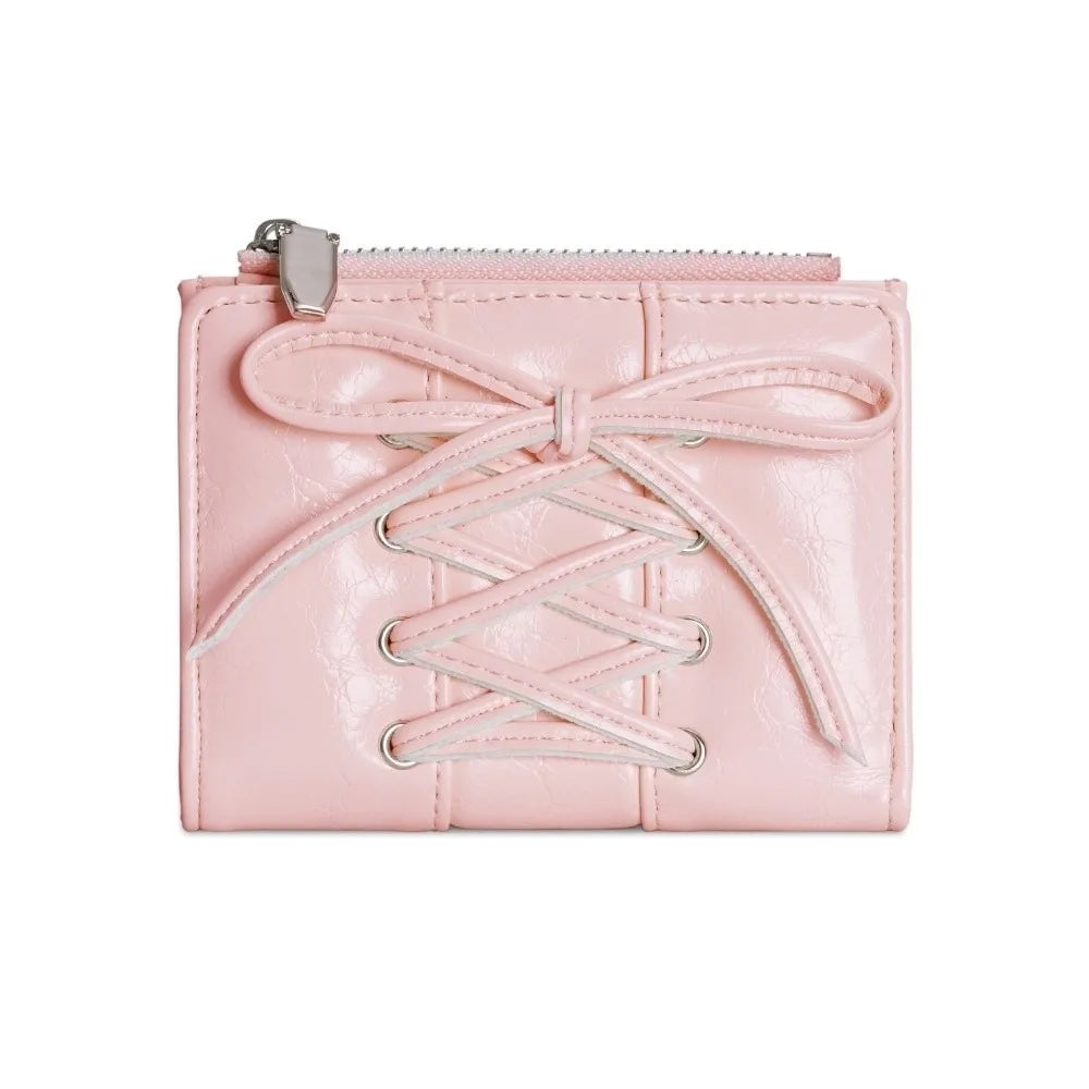 YK2 Strap Bow Women Wallets Short Wallets Card Holder Folding Zipper Coin Purse Girl PU Leather Coin Pouch Casual Clutch Bag.
