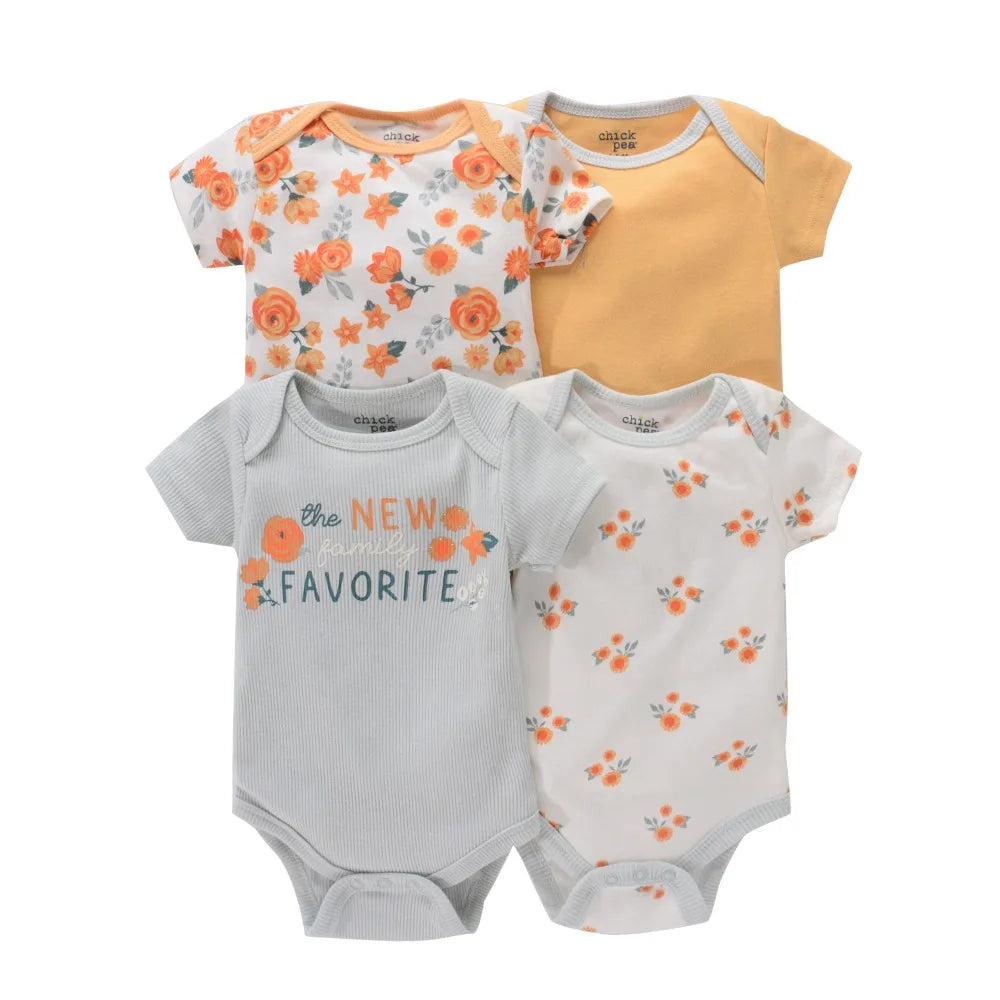 4PCS Neugeborenen Strampler Kurzarm Rundhals Cartoon Tier Blumen Drucken Body Onesies Für Baby Jungen Und Mädchen Kleidung