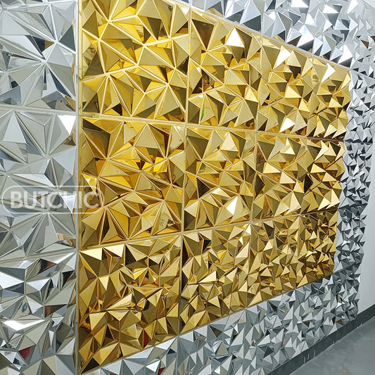 12 PCS 50x50cm car Metal plating color 3D Wall Panel gold luxurious electroplate 3D Wall Stickers Wedding party background wall