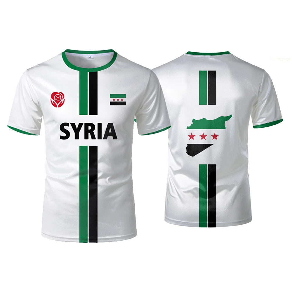 Syria Football T-Shirt Summer Sports Breathable Quick-drying Men's Tops Syrian Flag Map Print Short Sleeve Jersey Kid's Clothes.