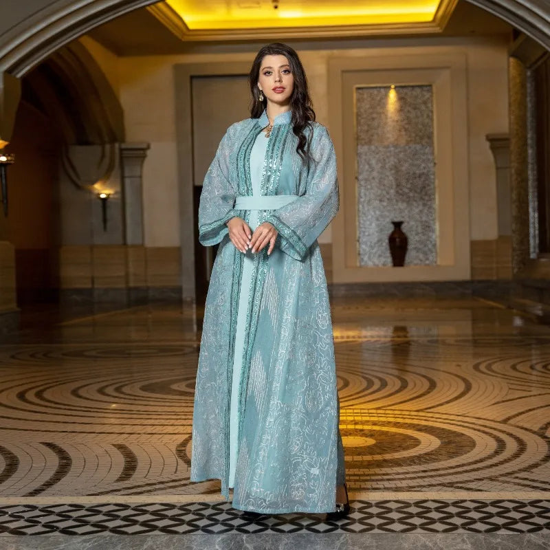 UNI Muslim Abaya Indische Anarkali Anzüge für Frau Dubai Tägliche Party Kleid Mode Langarm Gürtel Kleidung Muslimischen Robe