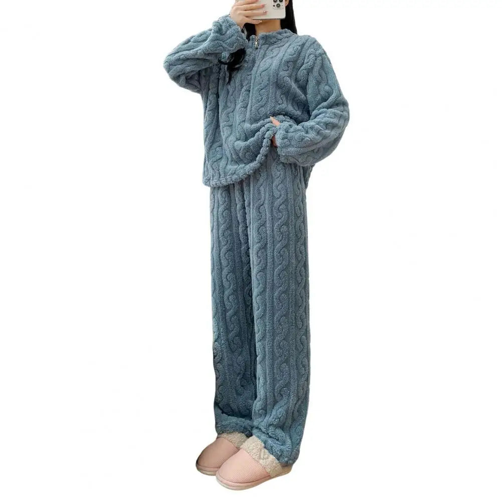 2-teiliges Set, verdickt, warm, modisch, Samt-Pyjama, Herbst-Winter, gepolstert, Damen, lässig, elastisch, gestreift, bequem, Homewear