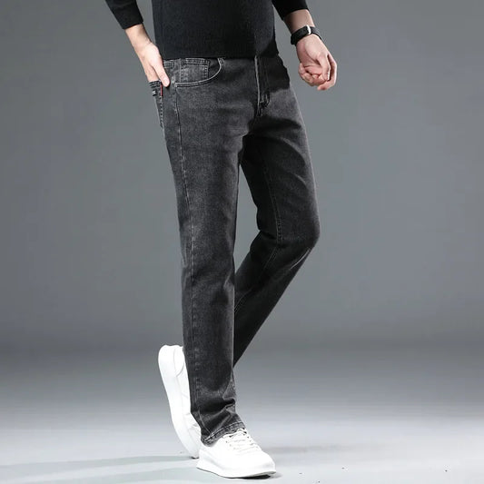 Slim Fit Casual Men's Jeans Youth Straight Leg Regular Business Elastic Long Trousers Autumn New Arrival from Mainland China.