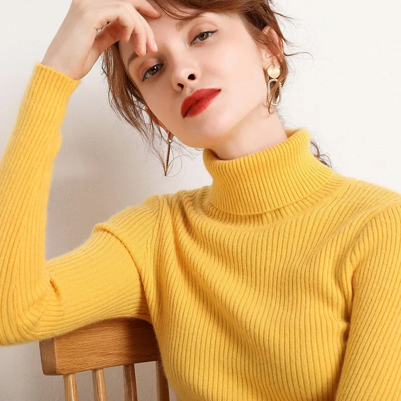 Frauen einfarbig lange Ärmel Roll kragen pullover Strick pullover grundlegende weiche Pullover einfache elegante Mode neu