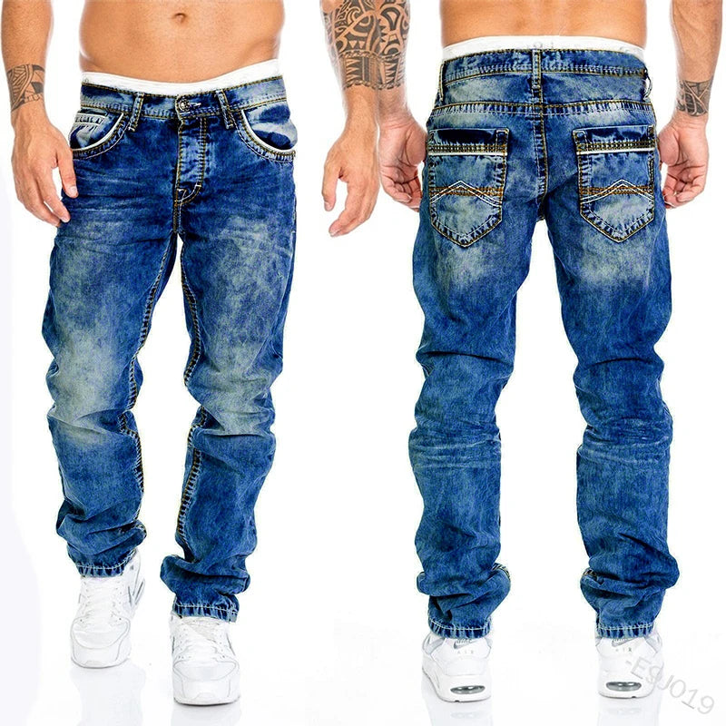 Mode Männer Hosen Gewaschen Stretch Gerade Jeans Lose Casual Designer Lange Denim Hosen Hosen Hip Hop Slim Fit Punk Hosen