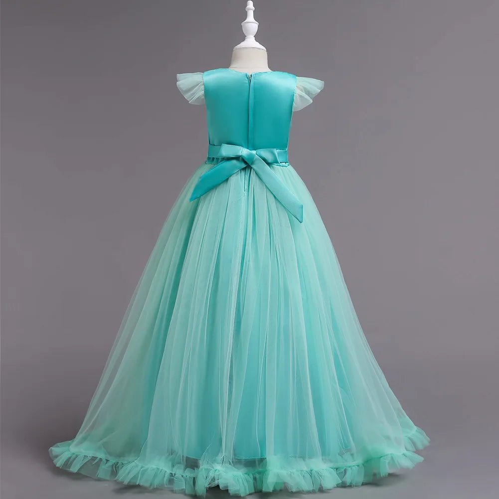 2025 Mädchen-Partykleider für Kinder, Mädchenkleider, Stickerei, Leistung, Junior-Kleid, Hochzeit, Abend, Abschlussball, Urlaub, Rock, Kostüm