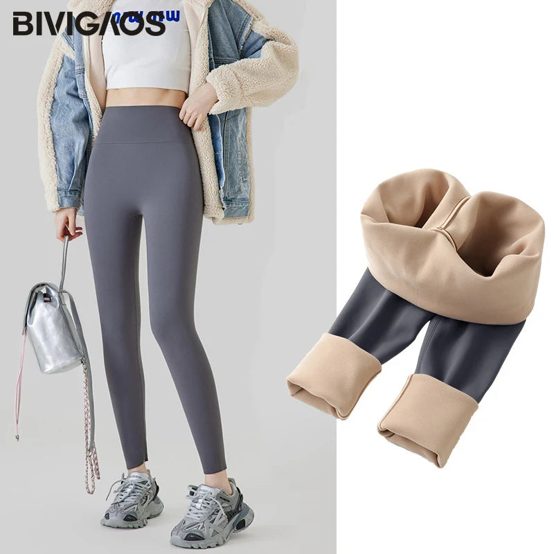 BIVIGAOS Autumn High Waist Seamless Rabbit Fleece Shark Leggings Women Winter Clothes Warm Leggings Sexy Slim Casual Leggings