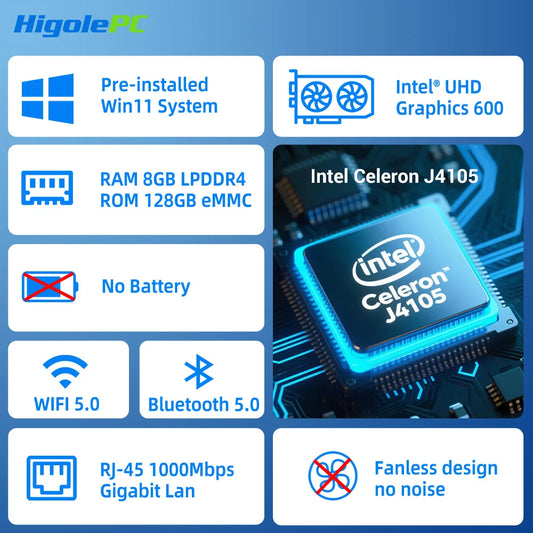Higole PC Stick Fanless Mini PC Intel J4105 Windows 11 WiFi5 4/8GB 64/128/256GB Laptop Desktop PC 4K TV Stick PC Mini Computers.