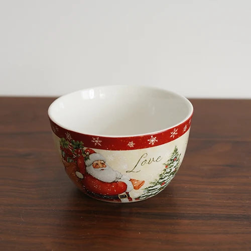 Christmas Themed Ceramic Dinner Plates Tableware Set Underglaze Color Process Coffee Cup Soup Bowl Santa Claus Steak Plate