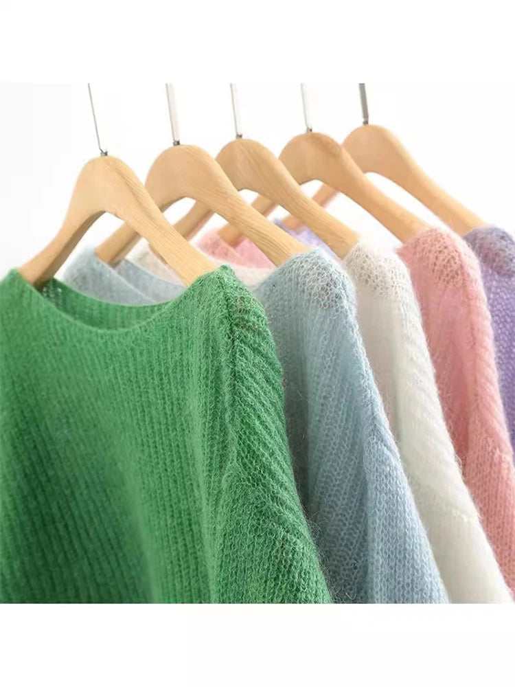 Elegante durchsichtige Frauen Pullover Pullover lose Jumper Herbst Winter weiche warme Frauen Strickwaren Pullover grundlegende solide Kaschmir Tops