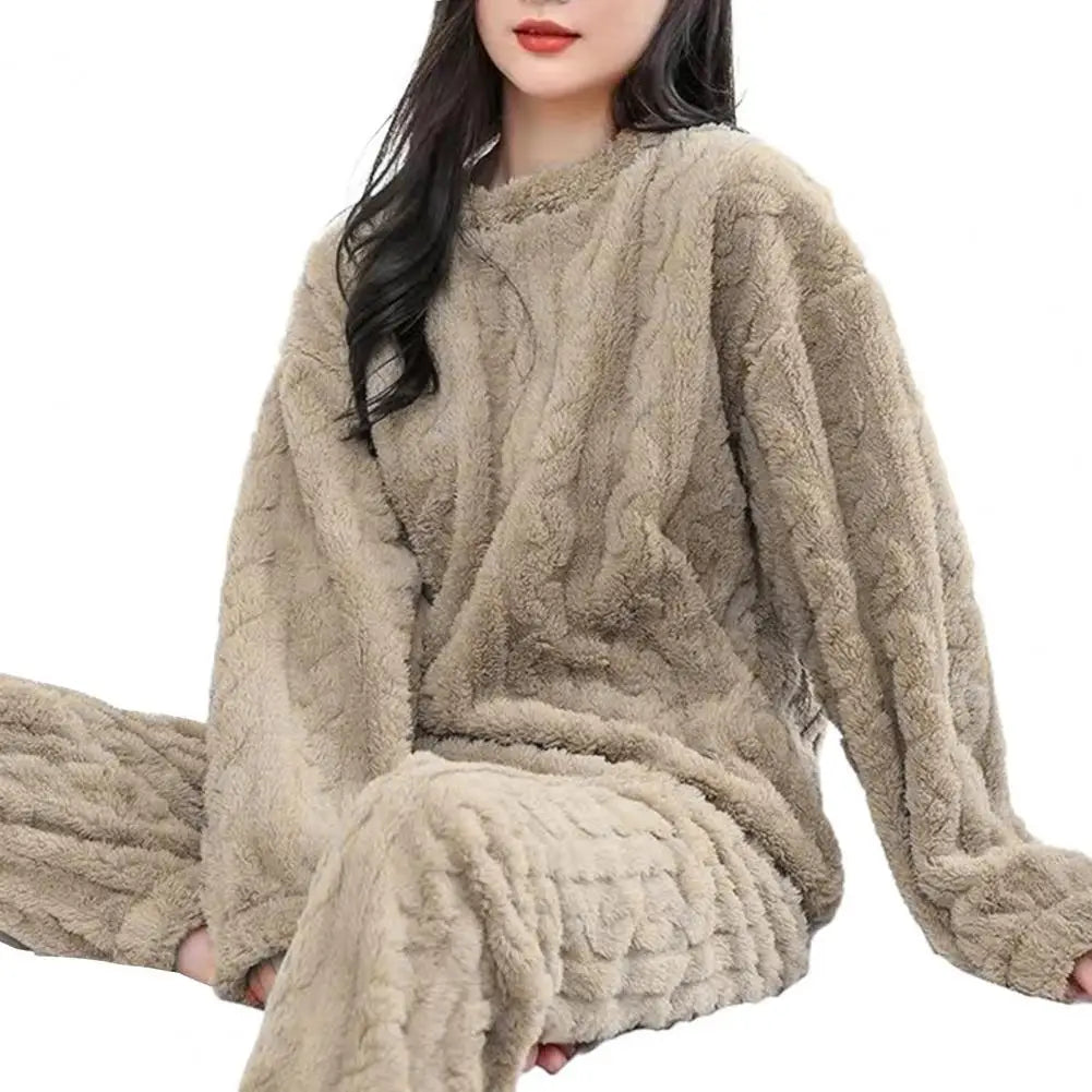 Winter-Pyjama-Set, stilvolles Winter-Pyjama-Set für Damen, warmer Plüsch, 2-teilige Nachtwäsche, bequeme Pullover-Hose für den Herbst