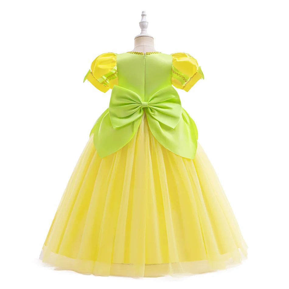 Tiana Fancy Prinzessin Kleid für Mädchen Geburtstag Party Kostüm Kinder Rollenspiel Ballkleid Kinder Karneval Performance Kleidung