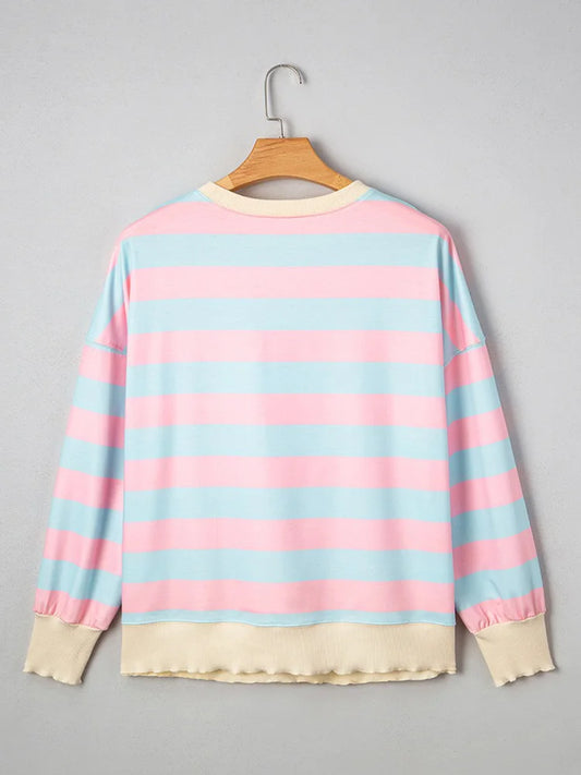 GIBSIE Plus Größe Gestreiften Tropfen Schulter Lose Sweatshirt Frauen 2025, Herbst Casual Langarm Passenden Rundhals Pullover Tops.