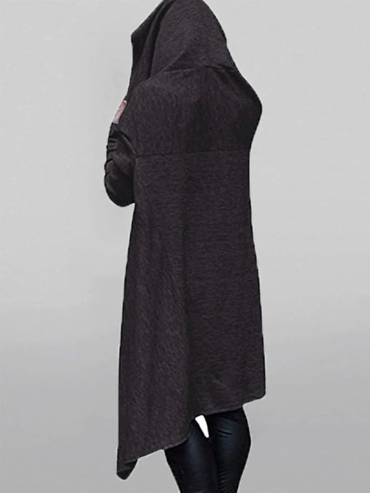Damen-Kapuzenpullover in Übergröße mit Taschen, asymmetrischem Saum, klassisches Retro-Schwarz-Pullover-Sweatshirt, Frühling/Herbst, dunkelschwarzer Kapuzenpullover.