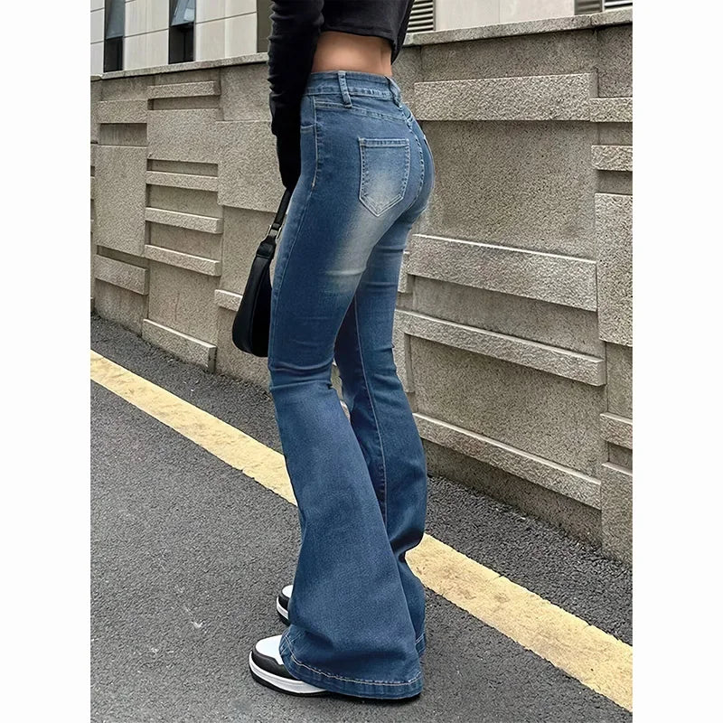 2025Mädchen Concise Ins Hohe Taille Ausgestellte Jeans Weibliche Stretchy Bootcut Denim Hosen Frauen Einfarbig Dünne Schlaghosen