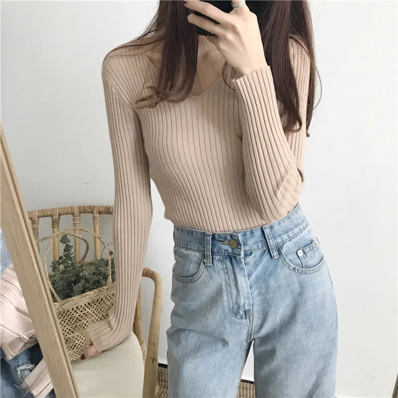 Koreanische Herbst V-ausschnitt Pullover Gestrickte Mode Pullover 2025, Schlank Winter Tops Für Frauen Pullover Jumper Pull Femme Truien Dames