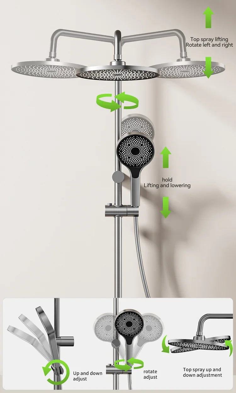 Four Ways Water Outlet Shower System Rainlfall Pressurized Sunflower Shower Set Wall Mounted Hot Cold Bathroom Shower Faucet Set
