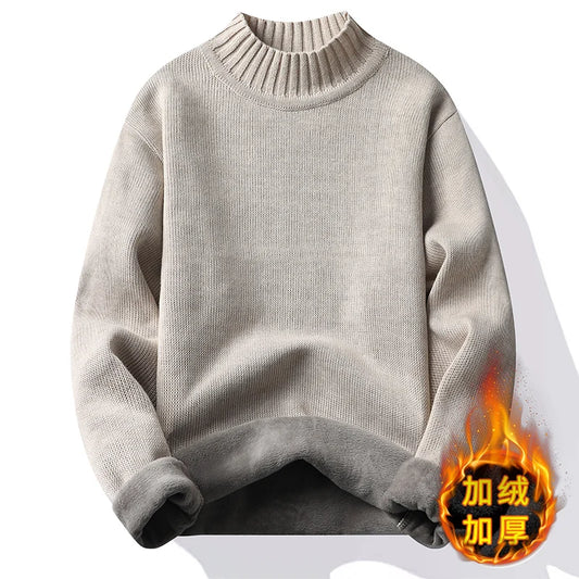 Men's Winter Fleece Pullover Knit Sweater Wool Plus Velvet Clothing Thick Warm O-neck Jumpers Fashion Y2K Knitwear.