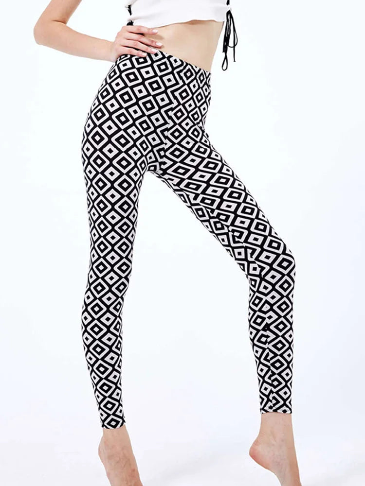 CUHAKCI Mode Plaid Druck Leggings Frauen Sexy Fitness Leggins Grid Floral Streifen Hosen Hohe Taille Bleistift Hosen