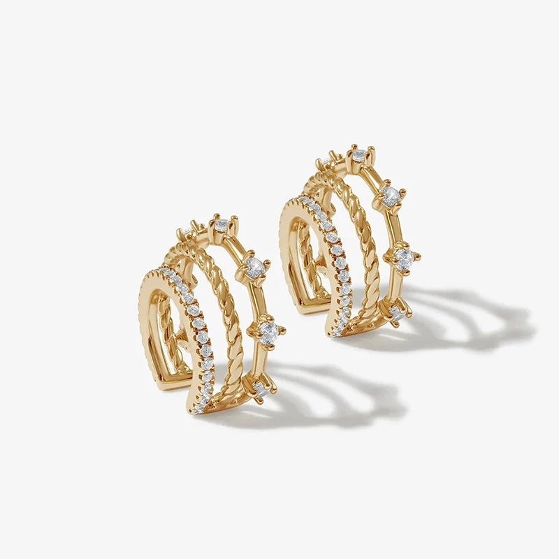 Crmya Classic Earrings for Women Zirconia Gold-plated Ear Cuff Stud Hoop Earrings Women Party Jewelry Accessories Wholesale