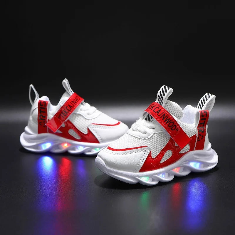 New LED Children Glowing Shoes Baby Luminous Sneakers Boys Lighting Running Shoes Kids Breathable Mesh Sneakers.