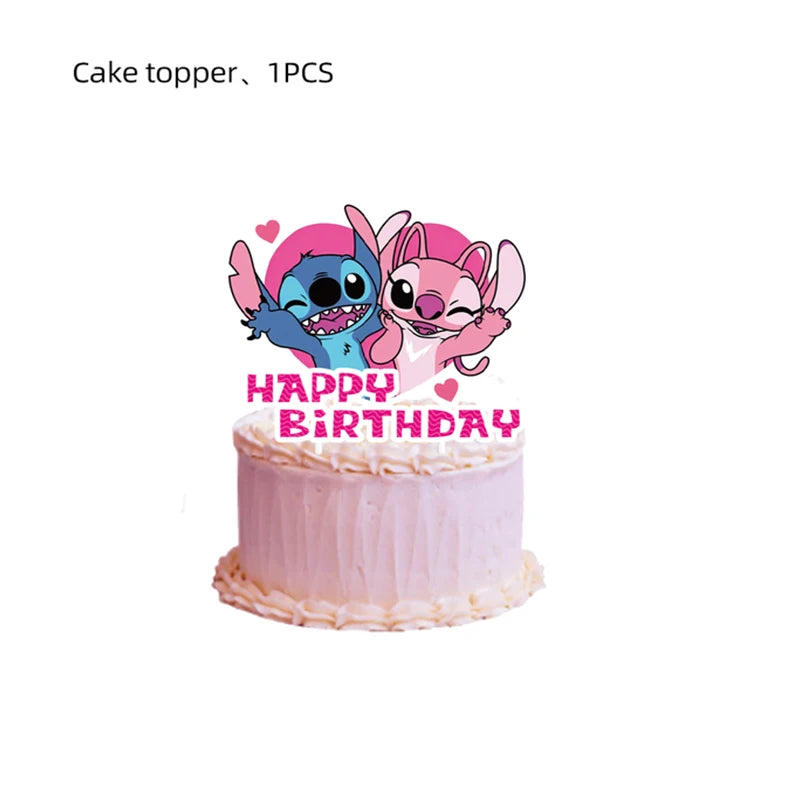 Disney Rosa Stich Geburtstag Party Dekorationen Mädchen Einweg Geschirr Ballon Kuchen Topper Tischdecken Liefert Baby Dusche