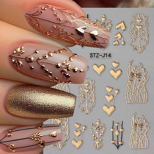 French Tips Nail Sticker 5D Embossed Crystal French Nail Decals Gold Silver Black Line Design Adhesive Slider Nails Art.