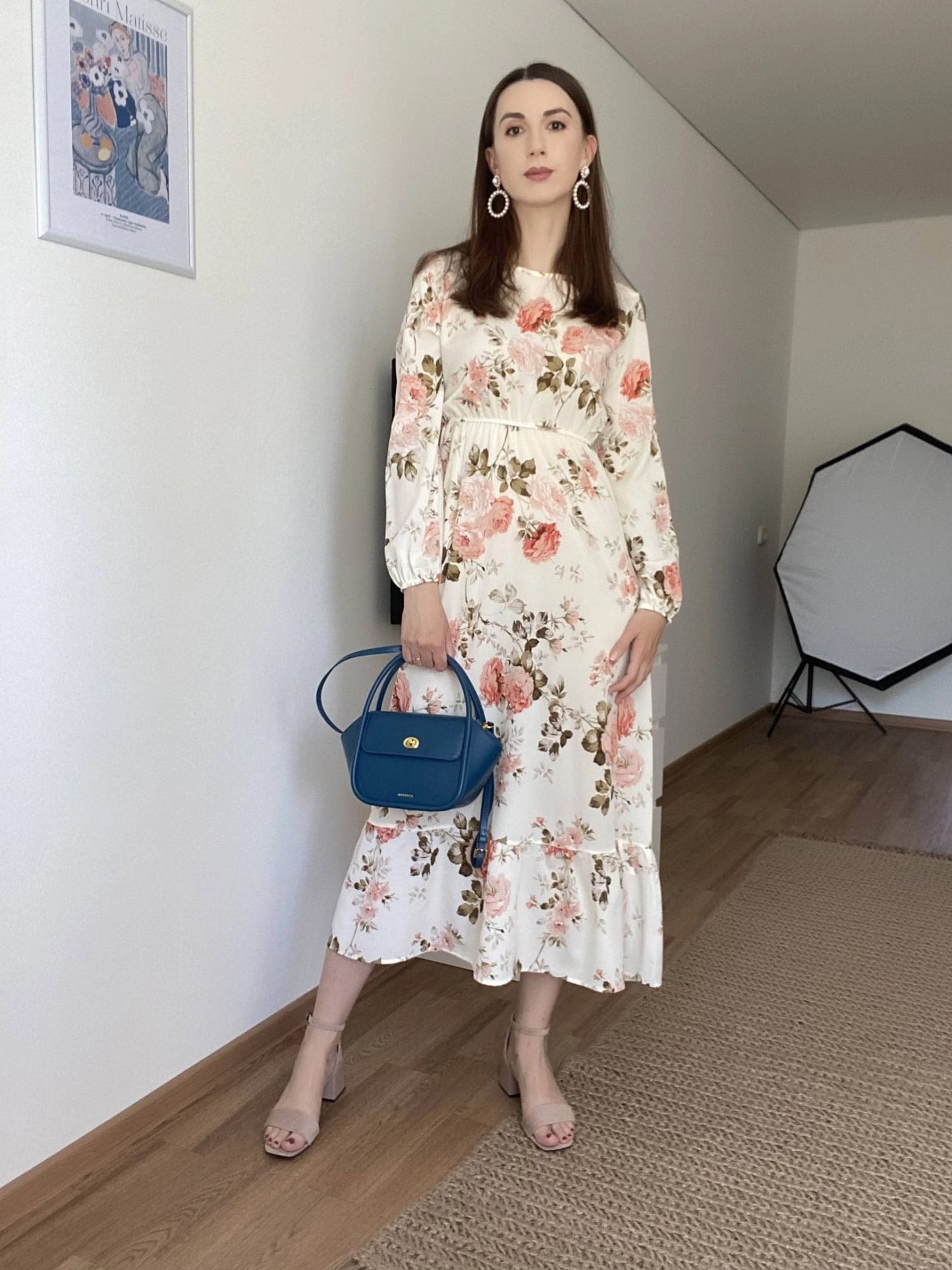 Frühling Sommer Frauen Maxi Kleider Casual Volle Hülse Floral Gedruckt Oansatz Frau Bohe Strand Party Lange Kleid Mujer Vestidos
