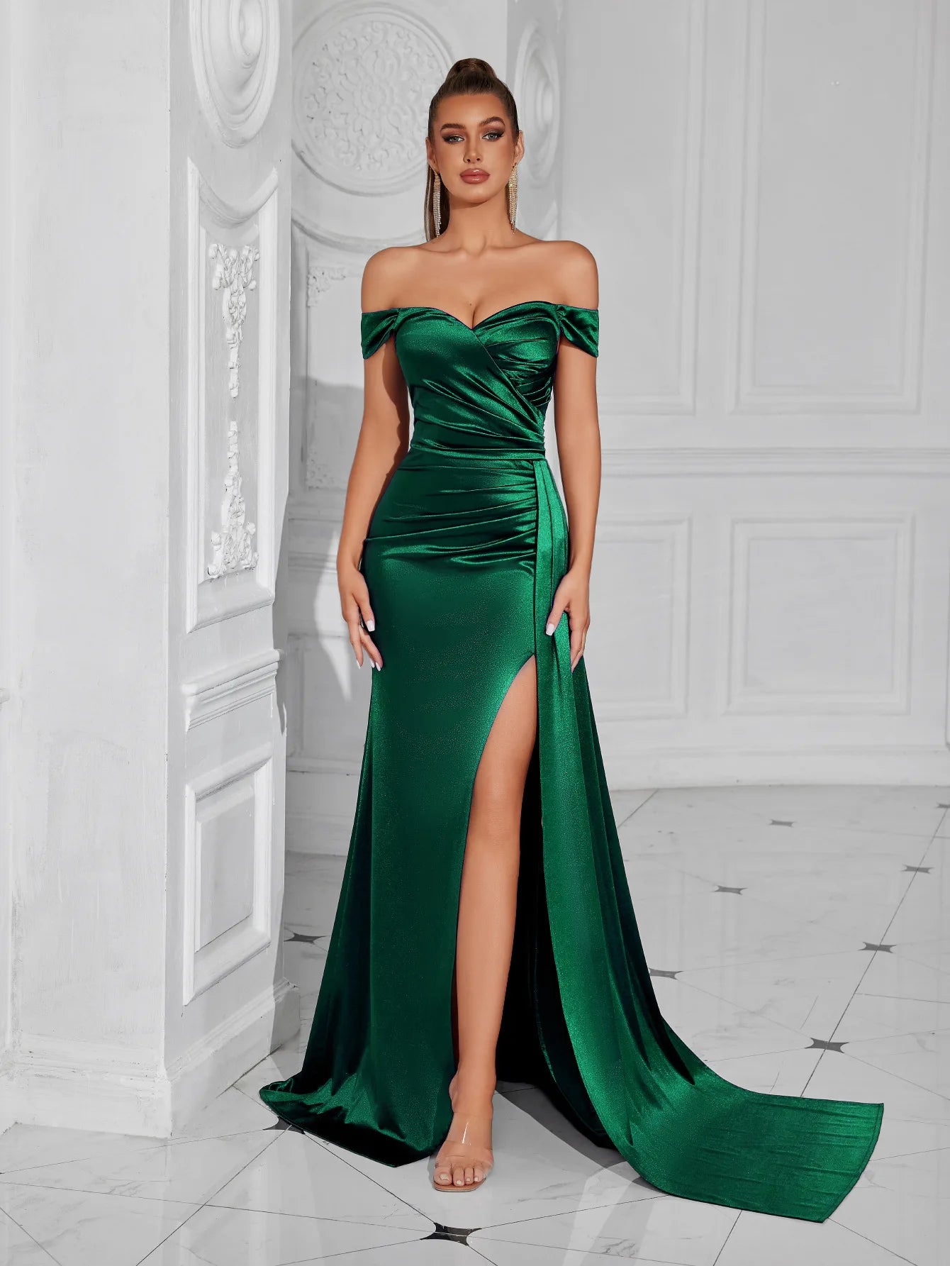 Sexy trägerloses, rückenfreies, hoch gespaltenes Maxikleid für Frauen, schwarz, schulterfrei, ärmellos, figurbetont, Club-Party, langes Kleid