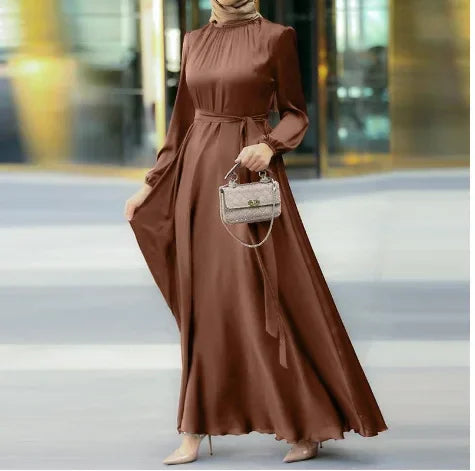 Elegantes Maxikleid für Frauen, solide Laternenärmel, Party-Abendkleid, modische Schnürung, lange Röcke, muslimische Abayas, Dubai, Robe Femme.
