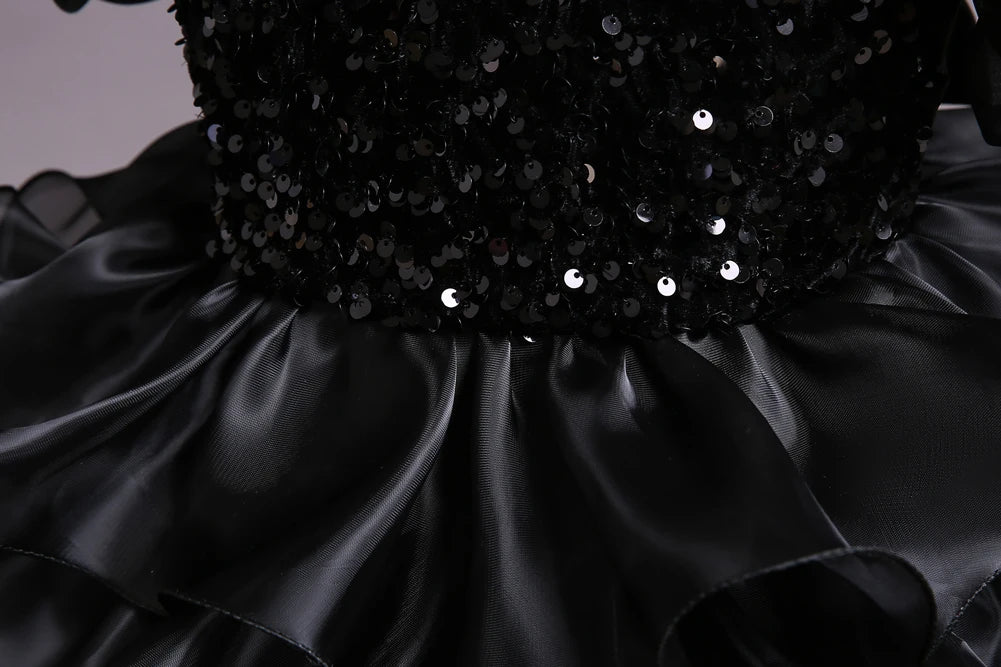 Kinder kleid schwarz Prinzessin Anhänger Kleid Kinder kleid Blumen kleid 4 bis 12 Jahre Mädchen Klavier Performance Kleid