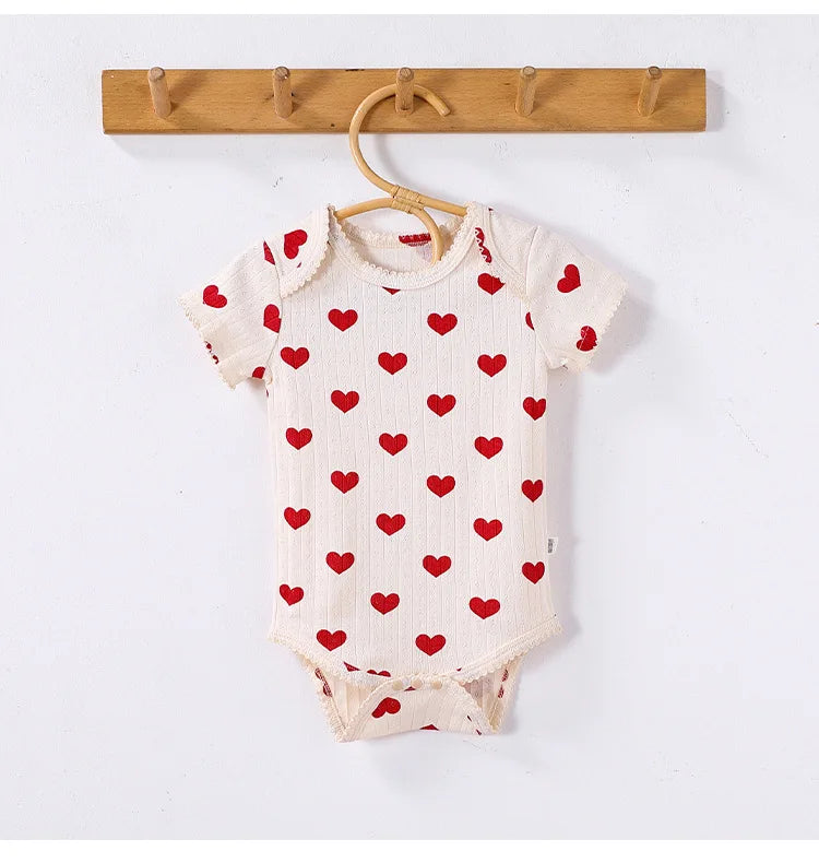 0-24M Baumwolle Baby Mädchen Strampler Herz Druck Nette Prinzessin Body Sommer Neugeborenen Kind Baby Kleidung Kurzarm outfit