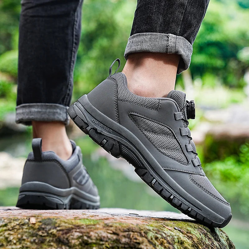 Männer Turnschuhe Stilvolle Rotierenden Schnalle Wanderschuhe Einfarbig Komfortable Nicht-slip Sportliche Schuhe Plus Größe Männer Schuhe Leder