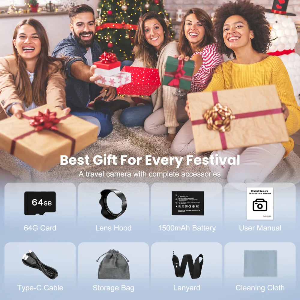 8K Digital Camera for Photography, Front And Rear Dual lens Vlogging Camera with Autofocus, WiFi Touchscreen 16X Digital Zoom.