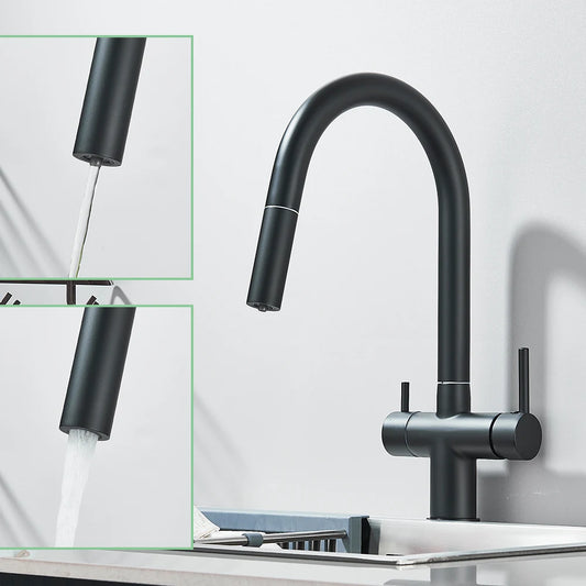 Filter Kitchen Faucet Pull Out Flexible Drinking Water Kitchen Faucets Dual Handle Metal 2 in 1 Hot Cold Water Mixer Tap
