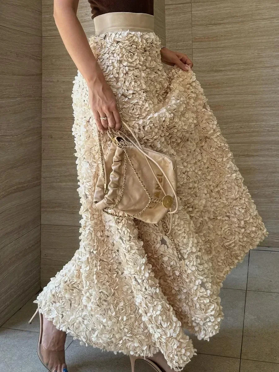 Bornladies Winter Red Fashion Long Petal Skirt Women's Design Inspired Evening Gown Elegant Lady Unique High Waisted Skirt