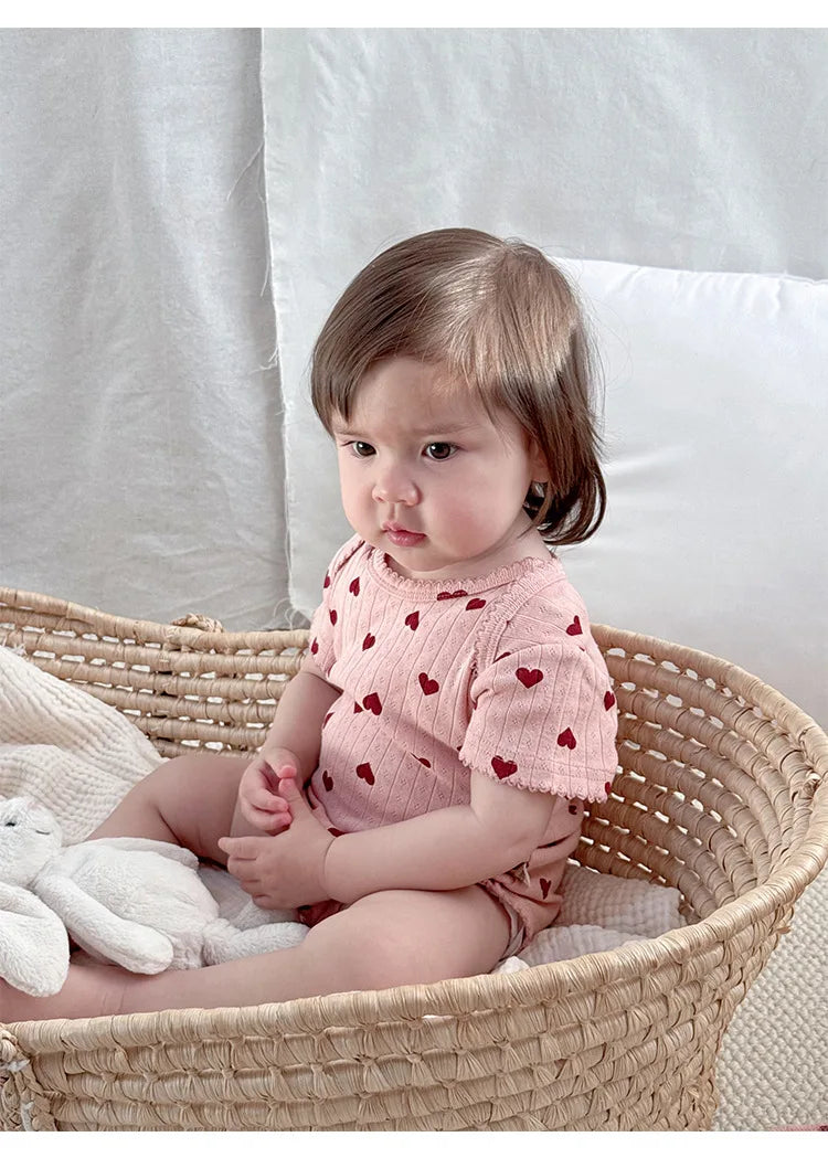 0-24M Baumwolle Baby Mädchen Strampler Herz Druck Nette Prinzessin Body Sommer Neugeborenen Kind Baby Kleidung Kurzarm outfit