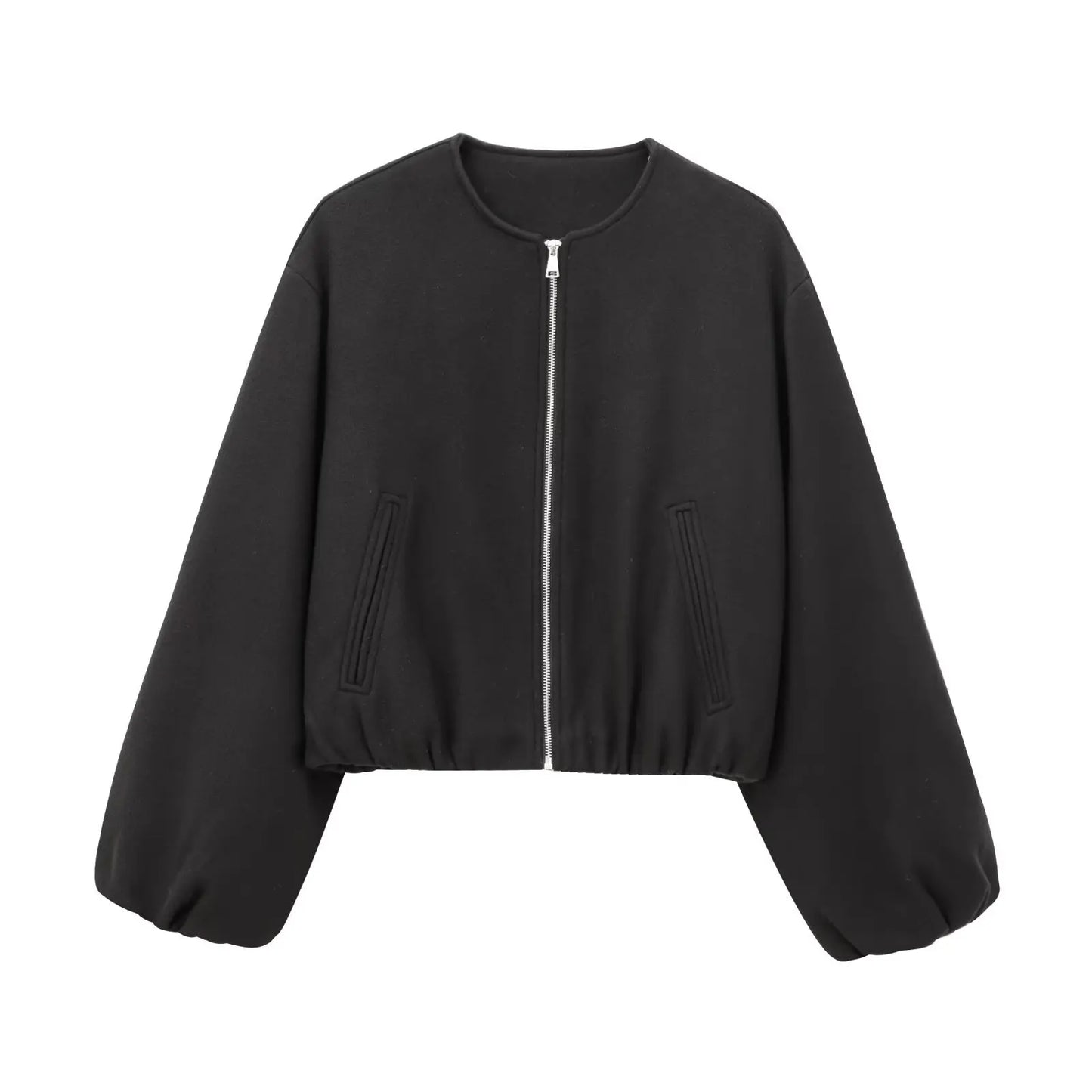 Damen Mode Herbst Winter Jacke Frauen Retro Rundhals Langarm Elastische Saum Zipper Weiche Bomber Jacke Frauen Mantel Weibliche