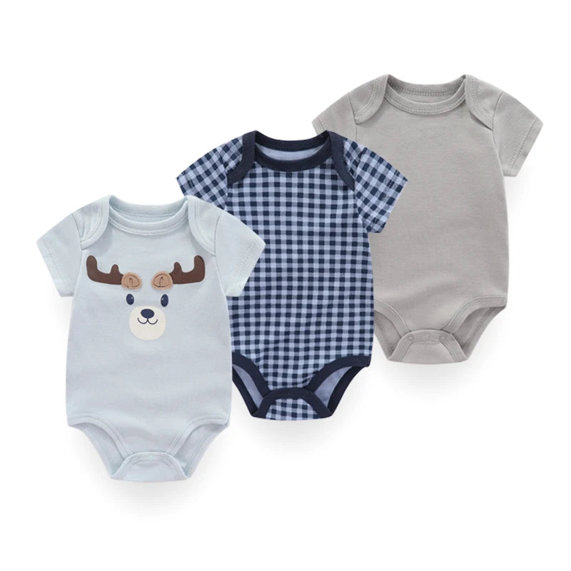 3PCS Mode Sommer Kurzarm Cartoon Baby Junge Mädchen Body Baumwolle Neugeborene Kleidung.