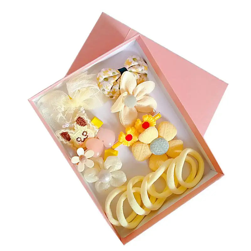 18 Pcs Hair Clip Set Cute Hair Accessories Girl Cartoon Hair Clip Headwear Bow Flower Animal Hairpin Hair Ring Box Not Included