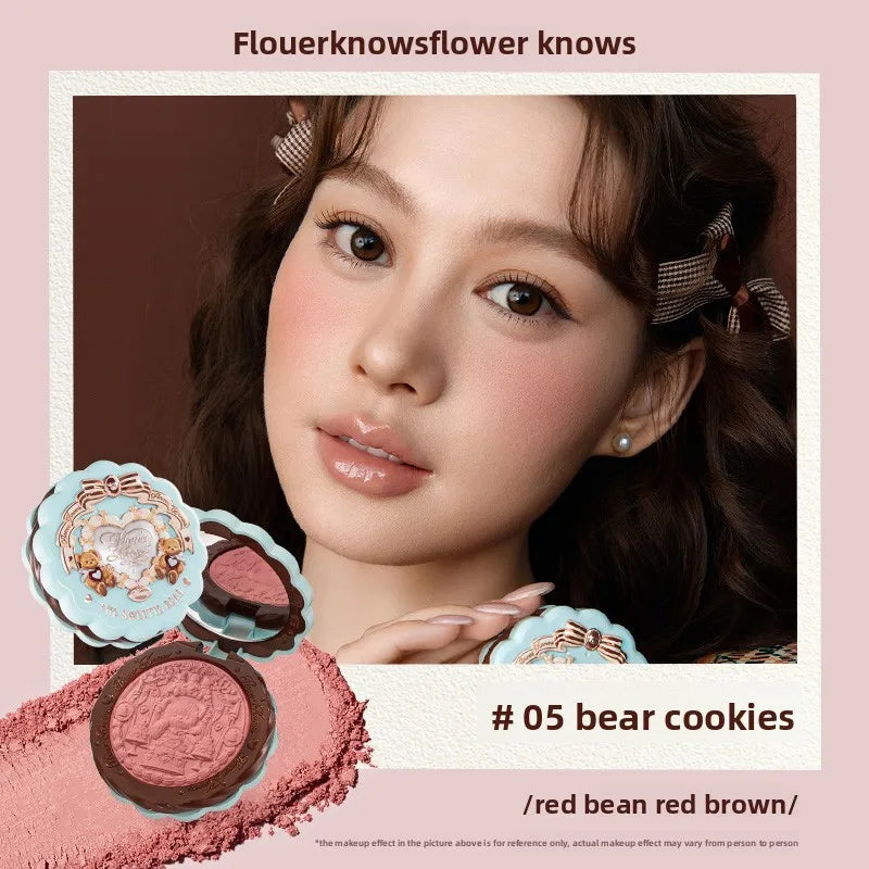 Flower Knows The Sweetie Bear Collection Satin embossed blush Lasting Matte Puffing Natural Brightening Facial Cosmetics 5g