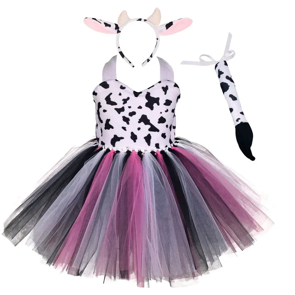 Halloween Tier Cosplay Kostüm für Kinder Wald Thema Kühe Tiger Giraffe Leopard Zebra Tutu Kleider Performance Tanz Sets
