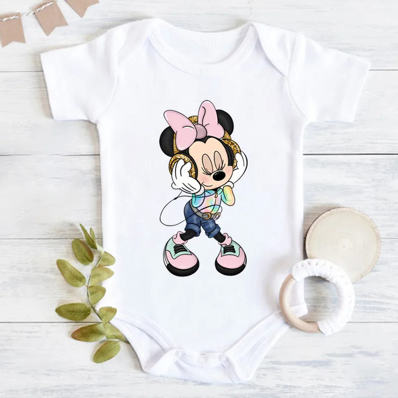 Niedliche Leopard Minnie Maus Disney Newbron Bodys Baby Kleidung Sommer Kurzarm Baumwolle Minnie Kawaii Stram pler Overall