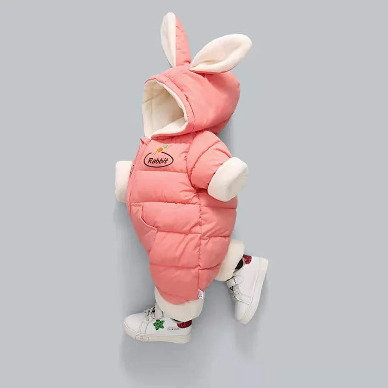 Winter Neue Baby Strampler Jungen Mädchen Patchwork Dicke Plus Samt Overalls Winddicht Mit Kapuze Overalls Schneeanzug Ein Stück Body