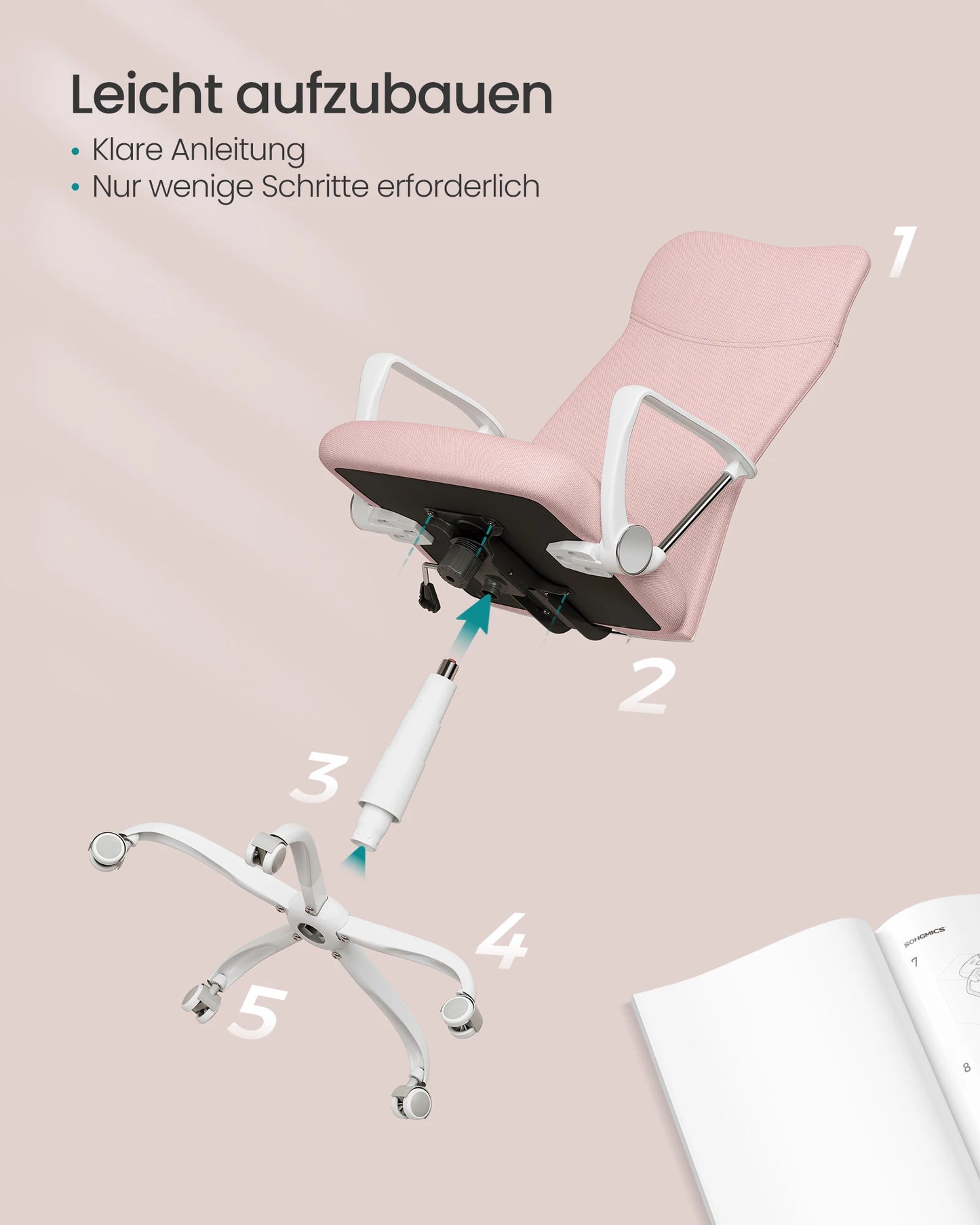 SONGMICS Bürostuhl, ergonomischer Schreibtischstuhl, Drehstuhl, gepolsterter Sitz, höhenverstellbar und neigbar