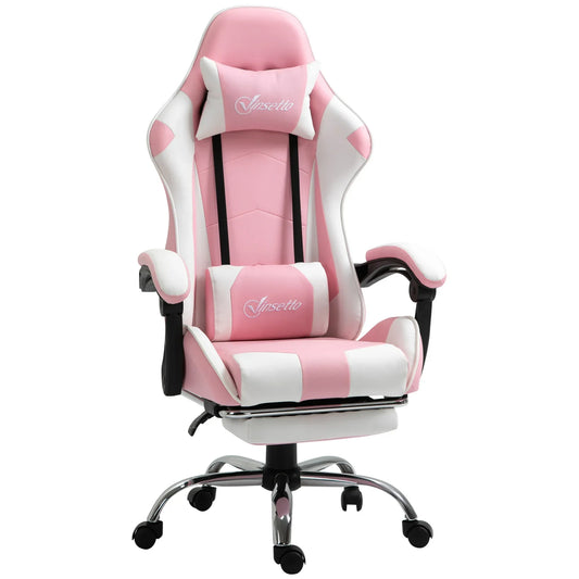 Gaming-Stuhl, Computerstuhl, ergonomischer Bürostuhl mit Kopfstütze, Lendenpolster, höhenverstellbar, 360° ° Rotation rosa + weiß