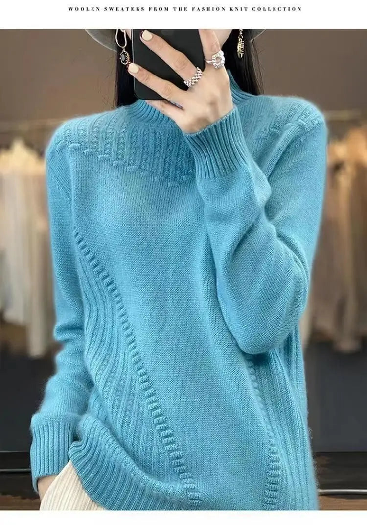2024 herbst Neue Lose frauen Halb-rollkragen Verdickt Einfarbig Einfache Häkeln Beiläufige Gestrickte Pullover Pullover Top